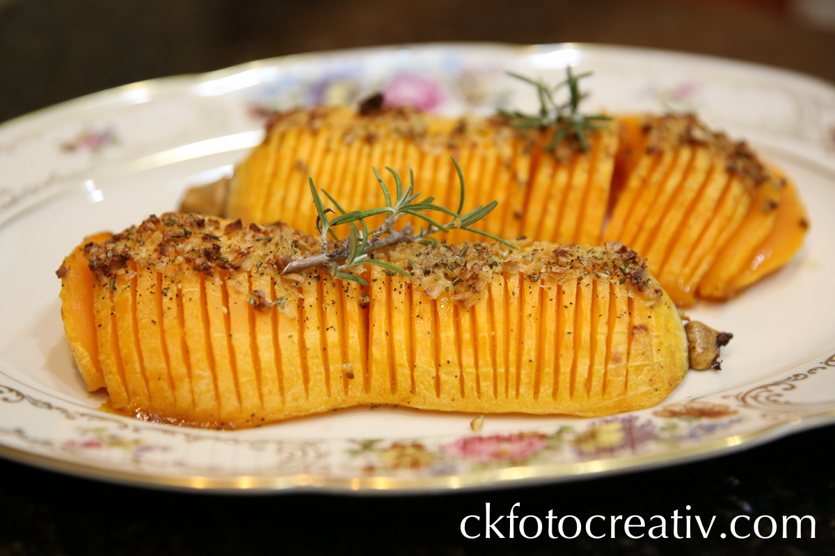 Hasselback Butternut Squash with Garlic and Rosemary